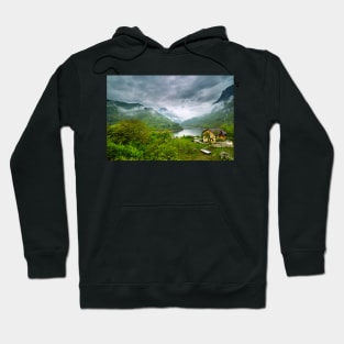 Lake in the mountains on a foggy day Hoodie